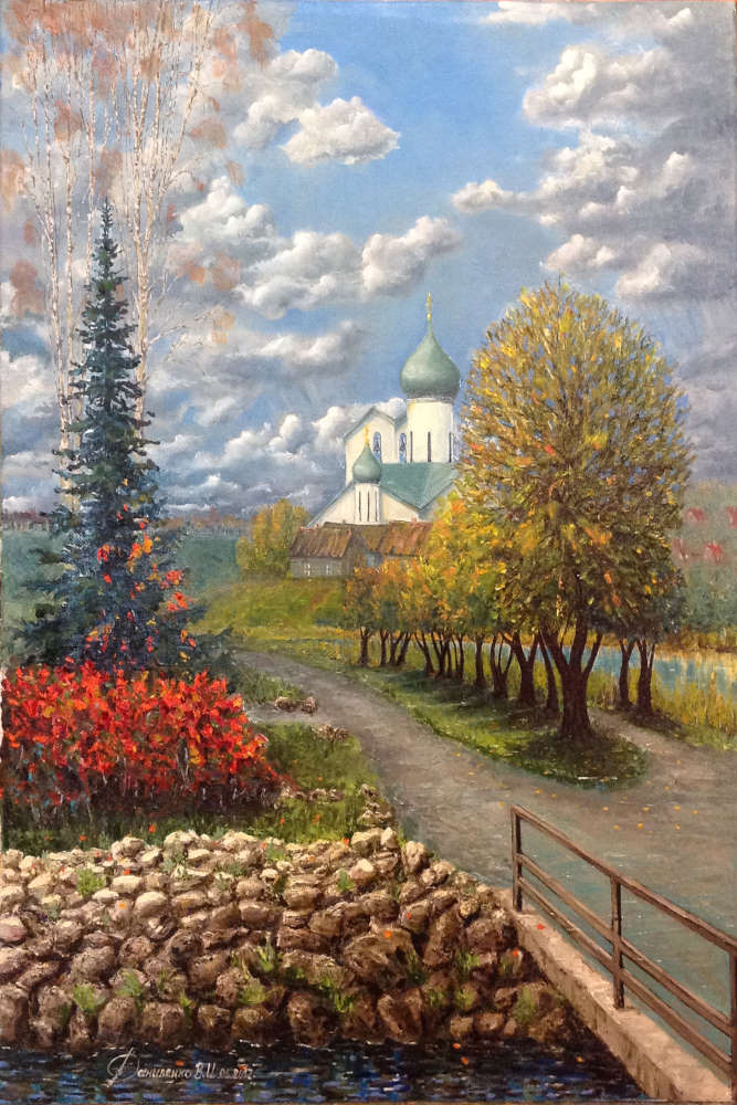 Spruce Tree Embraced by Red Ivy 80x60